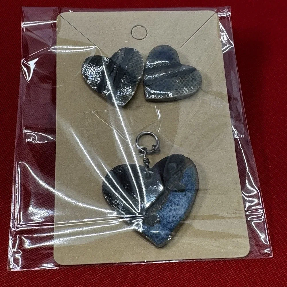 Handmade Blue Heart Earrings And Matching‎ Earrings
